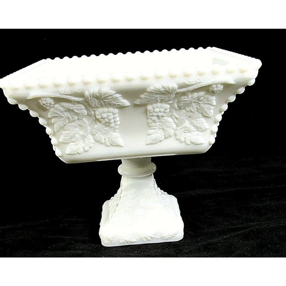 Westmoreland Other - Vintage Milk Glass Square Fruit Bowl Westmoreland Grapes Design 6.5"